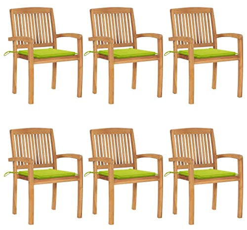 WHOPBXGAD klappstuhl bis,klappsessel,Camping Stuhl,rattansessel,Stapelbare Gartenstühle mit Kissen 6 STK. Massivholz Teakstapelstuhl,klappstuhl Holz,campingstuhl mit Tisch,gartenstuhl,Sun Garden,