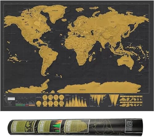 Weltkarte Rubbeln FaJoek Weltkarte Scratch Map,Rubbel Landkarte, Scratch Map World, Weltkarte zum Freikratzen, World Map Scratch off für Reiseliebhaber-Scratch Off Map (S:42.5 * 30 cm)