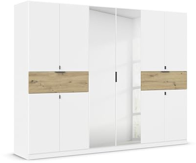 Rauch Möbel TICAO, Kleiderschrank, Farbe Weiß/Eiche Artisan, Breite 271 cm | Schrank, Mehrzweckschrank, 10-türig, Spiegel, 2 Schubladen, für Schlafzimmer, Kinderzimmer, Homeoffice, Garderobe, Flur