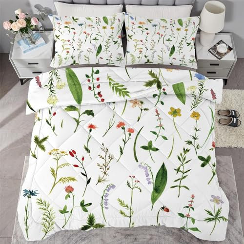 buyluhn Kinderbettdecke 100x135 Ohne Bezug Nutzbar，4 Jahreszeiten Bettdecken Blumen Kinder Steppdecke Anlage Ganzjahresdecke，Waschbar Bettzeug mit 1 Kissenbezug für Sommer Winter