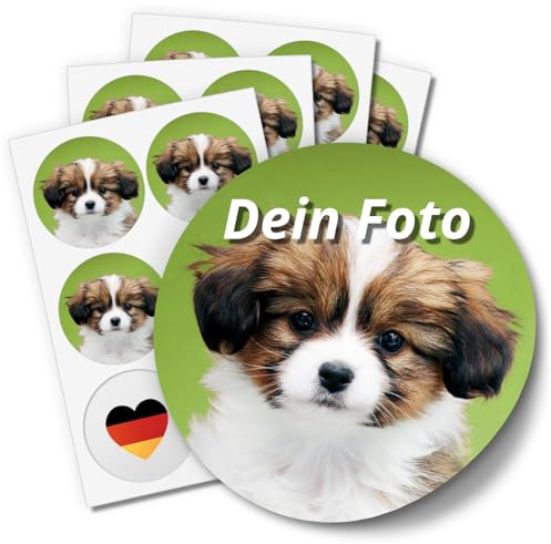 48 Foto Aufkleber PERSONALISIERT mit Ihrem Bild oder Logo selbst gestalten | runde Sticker / Fotoetiketten 4cm nachhaltig & professionell produziert in Hamburg Deutschland