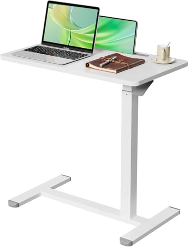 Gibbon Mounts 70cm höhenverstellbarer Schreibtisch m. Rollen, Beistelltisch | Weißer C-förmiger Laptoptisch mit 4 Räder, Geräteschlitz, 70x40cm Stehpult Computertisch Klein Couchtisch für Heimbüro