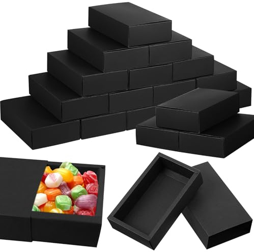 WANDGU Kraftpapier Schublade Box: 20 Pack Geschenkbox mit Deckel, 128 x 108 x 42mm Geschenkboxen Schwarz Schubladenbox Geschenkbox Festival Geschenkverpackung Kasten für Geschenke, Hochzeit, Party