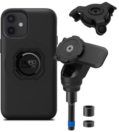 Quad Lock Motorcycle Handlebar Clamp Bolt Phone Mount PRO Kit with Vibration Dampener and iPhone 12 mini MAG Case
