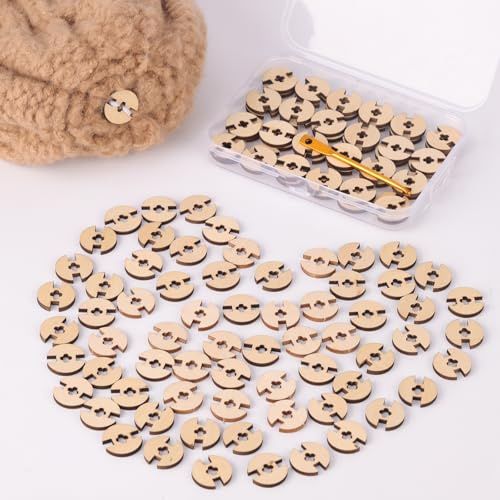 Removable Wooden Pom Poms Buttons, 100 Stück Bommelknöpfe Aus Holz, Pom-Pom-Knöpfe,Holzknöpfe Kunstpelz Bommelhalter Zum Befestigen Von