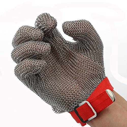 Anti Cutting Gloves Stainless steel anti cutting Chain mail gloves, wood processing safety work stab proof gloves,Adjustable wrist strap (Size : 1PCS/XL) (1PCS/L)