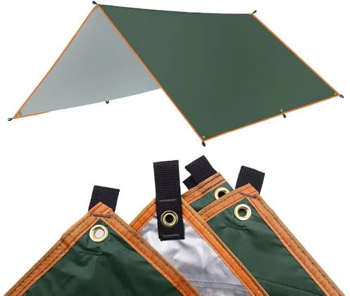 VONCYKI Campingplane, wasserdicht, für Touristen, Markise, Schatten, Gartenüberdachung, Strand, Sonnenschutz, Outdoor, ultraleichter Sonnenschutz (Grün, 4 x 4 m)