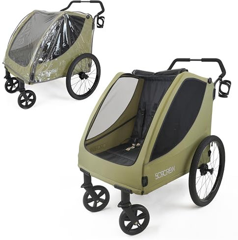 509 Trekker II Poussette multi-usage pour 2 enfants de 6 m Up, pour Pet, pour Cargo, A 4 roues, charge maximale 50 kg, housse de pluie incluse, couleur kaki