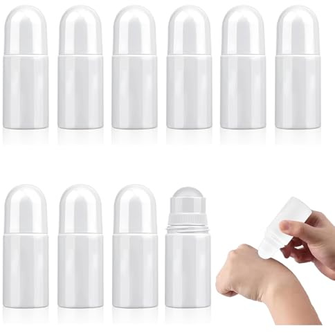 Xbessc 10 x 50ml Nachfüllbare Roll On Flasche Deoroller zum Befüllen | Kunststoff Leer Rollerball Flaschen Weiß Deo Roller zum Selbstbefüllen für Ätherische Öle Parfüm Hautpflegeprodukte Massagen