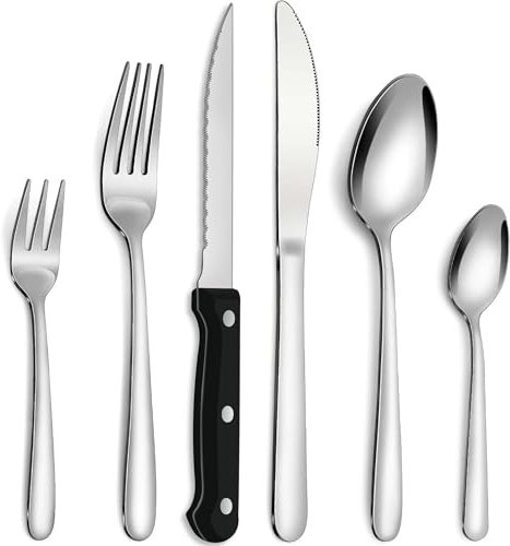 Bestdin Set di posate con coltelli da bistecca, set di posate da 72 pezzi per 12 persone, posate in acciaio inox con coltello forchetta cucchiaio, posate di alta qualità per casa/festa/ristorante
