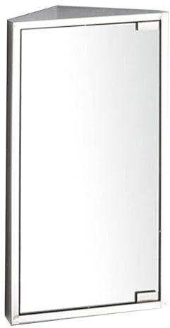 Moderno armario de pared de acero inoxidable con espejo de baño con estantes, ahorro de espacio, armario de esquina colgante triangular