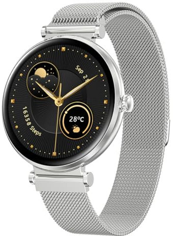 Bebinca Montre Connectée Femme avec Fonction Téléphone, Écran Tactile Carré HD 1,32, Tracker Fitness, Étanchéité IP68/Fréquence Cardiaque/120+ Modes Sport pour Android iOS (Argent)