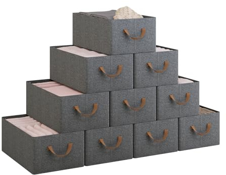 WOLTU Faltbare Aufbewahrungsboxen 10 Stück, mit Griffen, Grau, 47x28x20cm | aus Polyesterstoff, für Schlafzimmer, Arbeitszimmer, Wohnzimmer, für Kleidung Spielzeug, Organizer Box mit Griffen, faltbar,