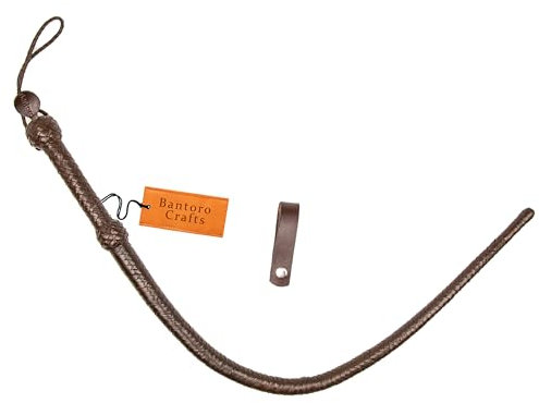 Bantoro Crafts Látigo de Cola única marrón, 3 pies/0,90 Metros de Longitud, 8 hebras Trenzadas, Cuero Trenzado, Cola de dragón, Flogger para Montar Ecuestre