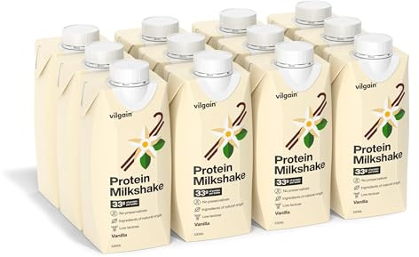 Vilgain Batido de proteínas, 33 g de proteína por porción, bajo en lactosa, batido de proteína de leche listo para usar, ingredientes de alta calidad, sin aditivos artificiales, endulzado con stevia