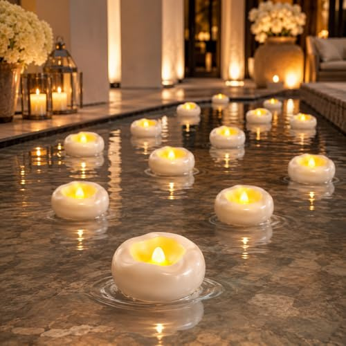 12 Pack 2.3” Flameless LED Floating Candles, Water-Activated Battery Operated Floating Candle with180+ Hours Runtime for Cylindrical Vase, Pool, Fountain - Ideal for Wedding, Party Decoration​