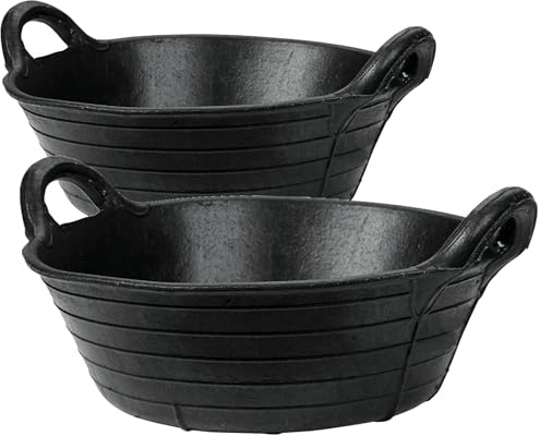 Flexible Rubber Skip Feed Bucket Feeder Trough with Integrated Handles - 11L - Black (Pack of 2 Skip Feeds)