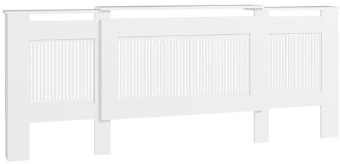 HOMCOM Heizkörperverkleidung ausziehbar Heizkörperabdeckung mit Ablage, Lamellen, Heizungsabdeckung Heizungsverkleidung Heizkörper Abdeckung 125-201 x 19 x 81,5 cm Weiß