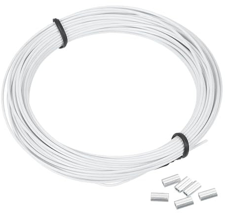PATIKIL 1mm Stainless Steel Wire Rope Kit, 33ft White Vinyl Coated with 20pcs M1 Aluminum Crimping Sleeves for Hanging Lights, Clotheslines, Trellis