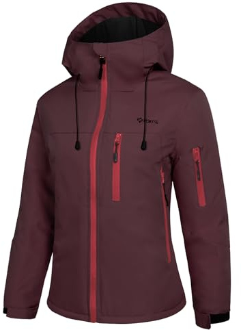 GEMYSE Damen Skijacke mit Integrierten Schultergurten Warme Winterjacke Wasserdicht Winddicht und Atmungsaktiv Schneejacke für Aktivitäten im Freien(Dunkelrot,L)
