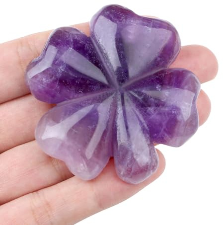 GUJOXILA Glücksbringer Geschenk Vierblättriges Kleeblatt Glücksbringer Prüfung Amethyst Heilsteine Kristalle Edelsteine Operation Antistress Schutzsymbol Glücksklee Geschenk