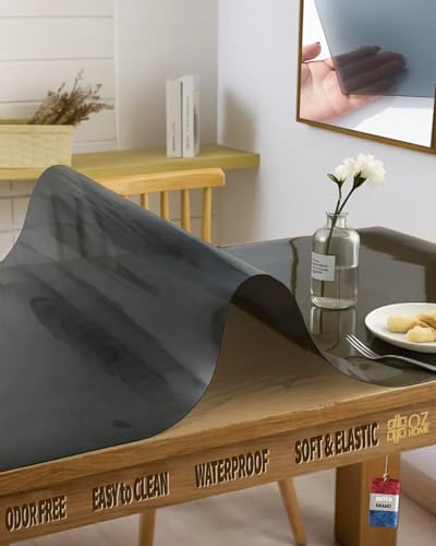 OZ HOME Copritavolo Trasparente PVC Nero Opaco 1,5mm—80x200cm, Tovaglia Plastificata Rettangolare Trasparente — Cerata Tavolo Impermeabile/Antimacchia, Tovaglia Da Esterno in PVC Per Uso Alimentare