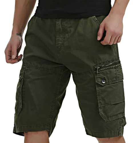 Pantaloncini cargo da uomo con cintura, lunghezza al ginocchio, casual, estivi, da combattimento, vestibilità comoda, pantaloncini grandi e alti per uomo pantaloni cargo Capri, Verde, L