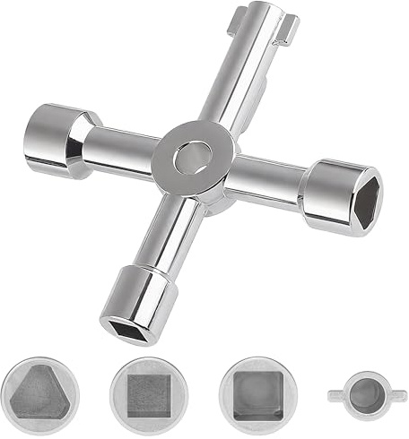 Vivantia 4-Way Utility Key Meter Box Key for UK Gas Meters - 8mm Tri/8mm Square Holes - Rustproof, 56g (Silver)