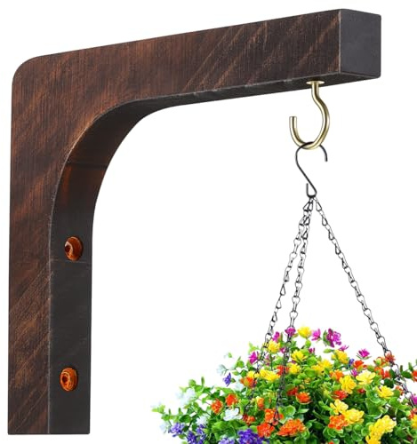 Toddmomy 3 Stück Holz Pflanzenhaken Wand, Stabil Blumentöpfe Wandhalterung für Hängestange Pflanzen, Balkon Garten Innen Außen Deko Träger