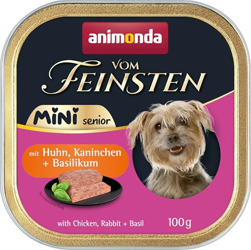 animonda Vom Feinsten Mini Senior Hundefutter Huhn + Kaninchen (32 x 100 g) | getreidefreies Senior Nassfutter ab 7 Jahren ohne Zucker & Soja für kleine Hunderassen, feine Pasteten in der Portionsschale