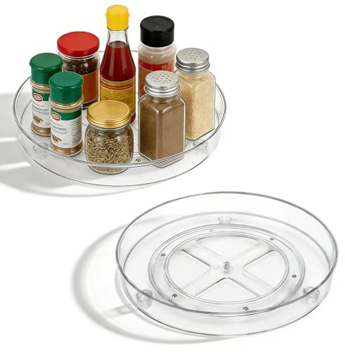 MUNTE 2 Stück Transparent Drehteller Organizer, kühlschrank Organizer drehbar aus Acryl, Drehtablett, 360° Drehbar, zur Aufbewahrung von Kosmetika, Gewürzen und Kleinen Werkzeugen