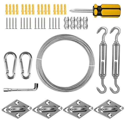 HYFEUOKF Wire Rope Kit 4/24/47Pc Steel Flexible Wire Stainless Steel Clothesline Diameter Lifting Chain Ajustable Locking Cable Shade Sail Rope Fitting For Climbing Plant(4Pcs)