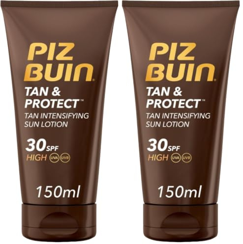 PIZ BUIN Protector Solar en Loción Antioxidante, para todos los tonos, SPF30, Tan & Protect Intensificador de Bronceado de Protección Alta, con Protección UVA/UVB y Fórmula No Grasa, 150 ml