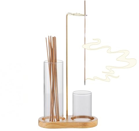 Portaincenso 2 in 1 con portacenere in vetro, base in legno, bruciatore di incenso e organizer per bastoncini, design elegante per meditazione, yoga, spa, decorazione per la casa (legno)