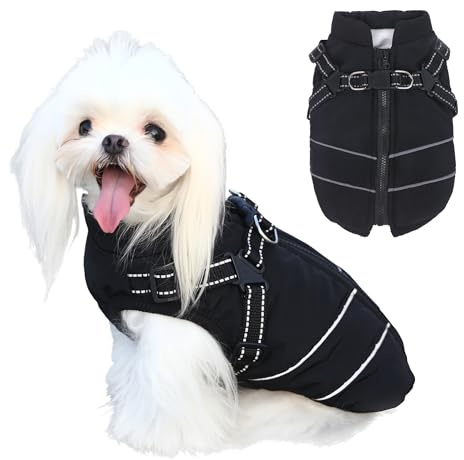 Mitili Warme Hundemantel Wasserdicht mit Geschirr, Reflektierend Hundejacke Winter für Kleine und Mittlere Hunde, Winddichte Hunde Wintermantel, Outdoor Hundeweste (Schwarz, M)