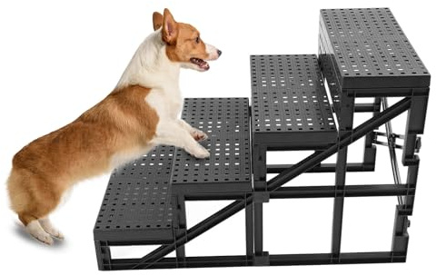 Cryfokt Escaleras de Plegables para la Cama, 23.62x15.75x13.78in Alturas Ajustables, 4 Escalones de para Cama Alta, Escalones de Mascotas para Perros Pequeños y Gatos, Rampa