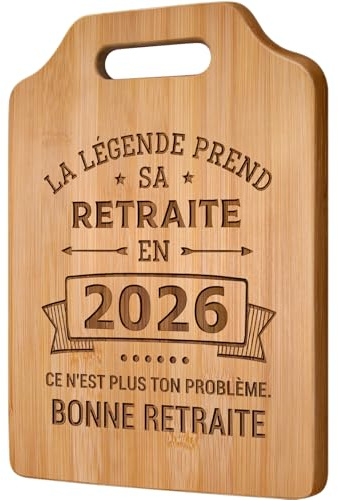 Giftasy Cadeau Retraite Femme Homme - Planche Découper Bambou Gravée 2026 | Cadeau Retraite Humour Original, Cadeau Retraite pour Amie, Collegue, Maman, Papa, Soeur, Mamie, Papy