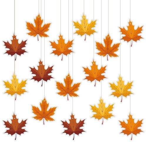 16-Stück Herbst Dekoration, Anhänger Ahornblatt, 16 cm Ahorn Blätter Hängedekoration, Ahornblatt Fensterdeko Herbst Hängend, Fensterbilder Herbstdeko, Thanksgiving Fenster Hängende Deko (Ahornblatt)