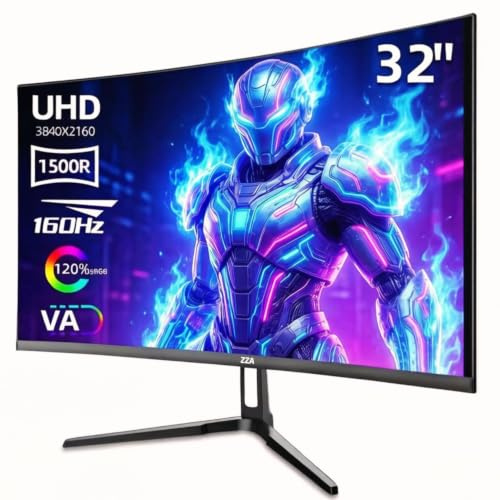 ZZA - Monitor curvado para juegos de 32 pulgadas, pantalla 4K UHD (3840 x 2160) VA, inmersión 1500R, frecuencia de actualización de 144Hz/160Hz, pantalla avanzada de computadora, compatible con AMD