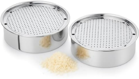 Kit 2 Grattugie Formaggio in Acciaio Inox con Contenitore – Grattugia Professionale Made in Italy per Parmigiano, Pane, Cioccolato e Spezie – Lavabile in Lavastoviglie, Design Moderno e Resistente