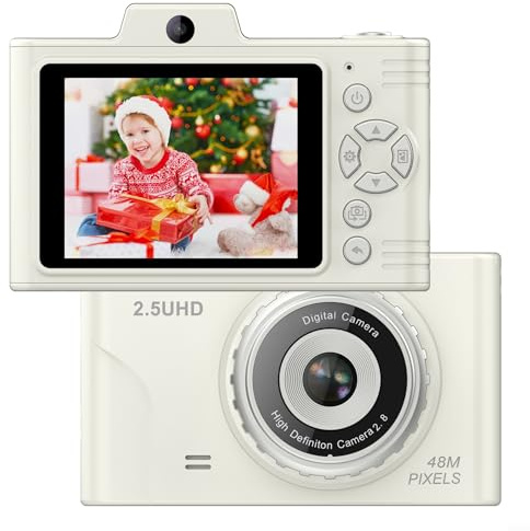 Fotocamera retrò per studenti, 48 MP 2.5 K UHD doppia fotocamera da 2,8 pollici con grande schermo SLR fotocamera digitale 32 GB scheda di memoria per fotografia (bianco)