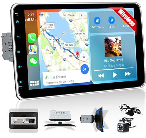 CAMECHO Autoradio mit IPS Bildschirm,10 Zoll 1 Din Apple CarPlay Android Auto Touch Screen Display, Wireless Car Play Radio mit Bluetooth MirrorLink FM RDS SWC EQ+Rückfahrkamera