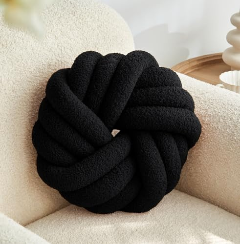 Vdoioe Black Knot Pillow 13.7'' Round Throw Pillow Soft Plush Knot Ball Pillow Handmade Decorative Pillow for Couch Modern Home Decorative Knotted Pillow Cushion Pillows for Bed Bedroom, Sofa