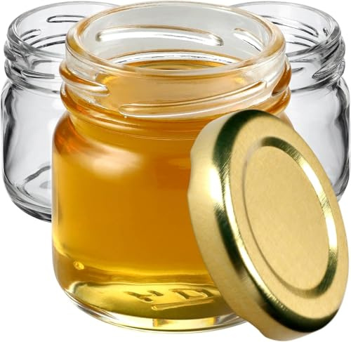 mille idee 120 Barattoli in Vetro 40ml con Tappi Oro | Vasetti Ermetici per Miele, Spezie, Confetture, Bomboniere | Mini Contenitori Riutilizzabili e Lavabili | Set da 120 Pezzi
