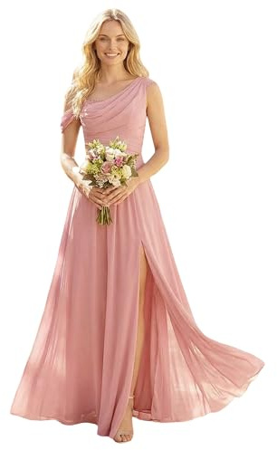 Ever-Pretty Women's One-Shoulder Chiffon Bridesmaid Dress Draped Bodice Maxi Dress with Side Split for Wedding Parties 02663