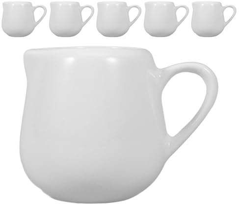Kichvoe Lot de 6 Mini Pichets à Sauce 50 Ml en Céramique Blanche avec Anse – Petit Pot à Lait Porcelaine pour Café, Sauce et Sirop – Compatible Micro-ondes et Congélateur, Ustensile