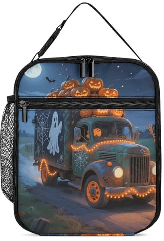 Bolsas térmicas para el almuerzo con diseño de camión de Halloween | Lonchera para hombres y mujeres | Bolsa térmica para el almuerzo | Lonchera reutilizable para adultos | Ideal para el trabajo, la o