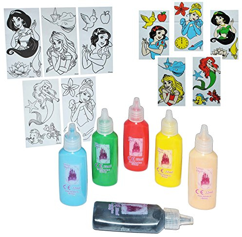 alles-meine.de GmbH 14 TLG. Set Glasmalfarbe und Vorlagen - Prinzessin Arielle Schneewittchen - z.B. für Fensterbilder - Bastelset Malen Malset für Mädchen Kinder - mit Zubehör T..