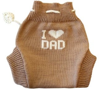 100% Merino Wolle Baby Wollwindelhose Überhosen Soaker gestrickt I love Dad L Brown/White