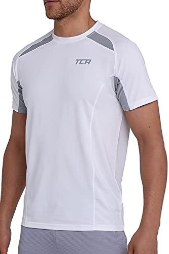 TCA Camiseta Deporte Hombre - Camisetas Manga Corta Hombre Deporte - Camiseta Deportiva Hombre con Secado Rápido Quickdry -Camisetas Deporte para Running Gym Crossfit Senderismo - Blanco, M